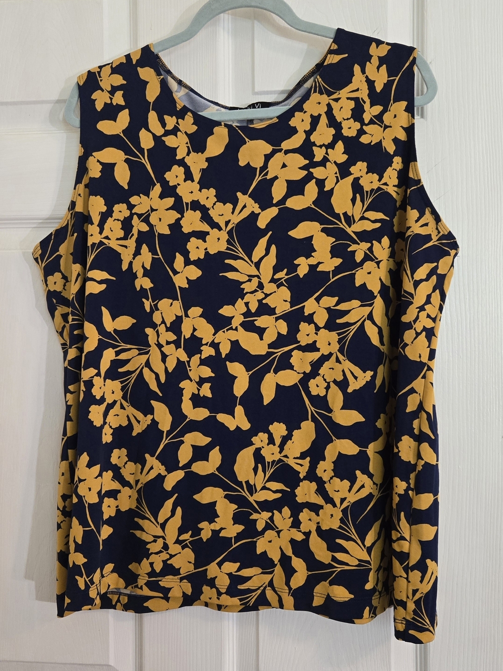 Vikki Vi Navy Sleeveless Floral Camisole with Mustard Print
